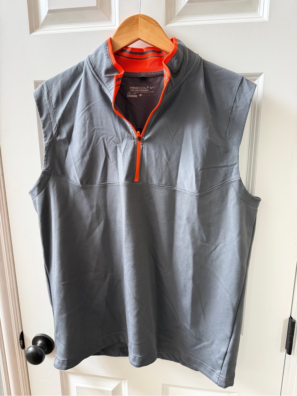 Nike Men’s Gray Sleeveless Golf Vest with Orange Trim